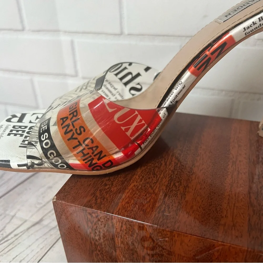 Vintage Steve Madden Y2K Size 10 Newspaper News Print Heels Clear Slide Shoes - Picture 16 of 16